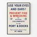 Poster vintage Use Your Eyes and Ears per prevenzione incendi