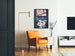 Poster decorativo con farfalle e libro su sfondo di legno blu