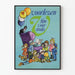 Poster vintage per bambini che leggono e gatto con palloncini